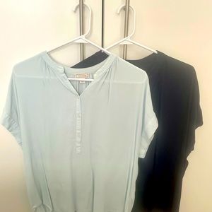 Set of two jcrew point sur popover blouses - light blue and navy.